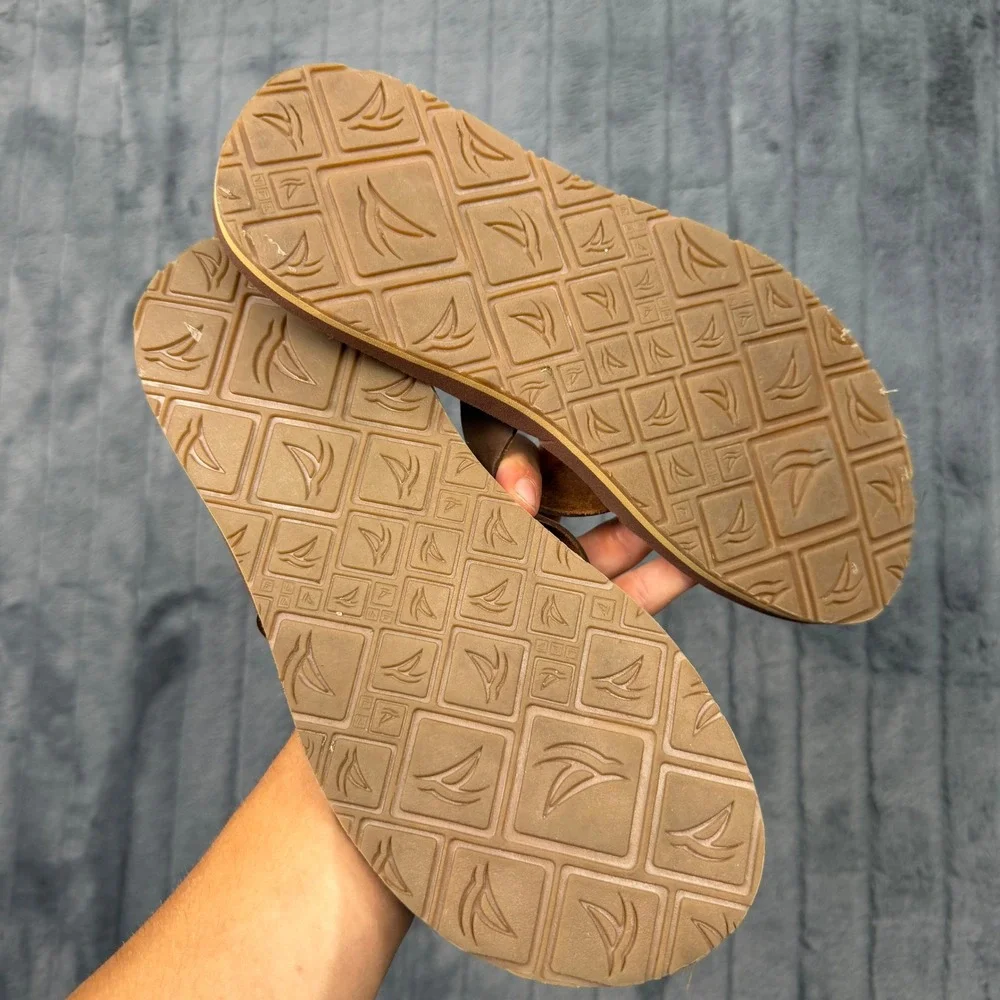 Sperry Top-Sider Mens Brown Leather Flip Flop Sandals STS17553 Size 9M